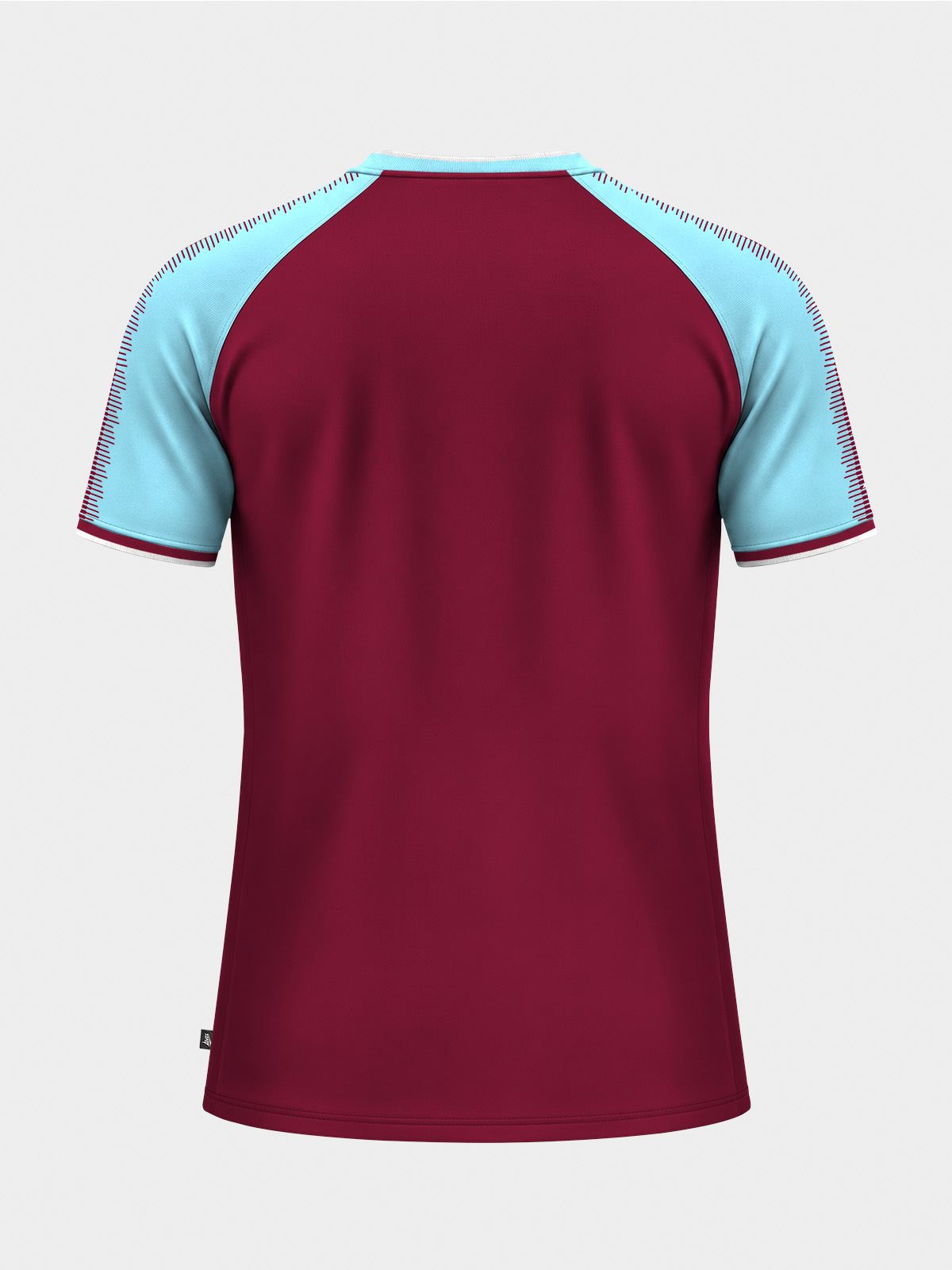 	back view of the claret and sky heritage jersey, ideal for grassroots and professional team kits.