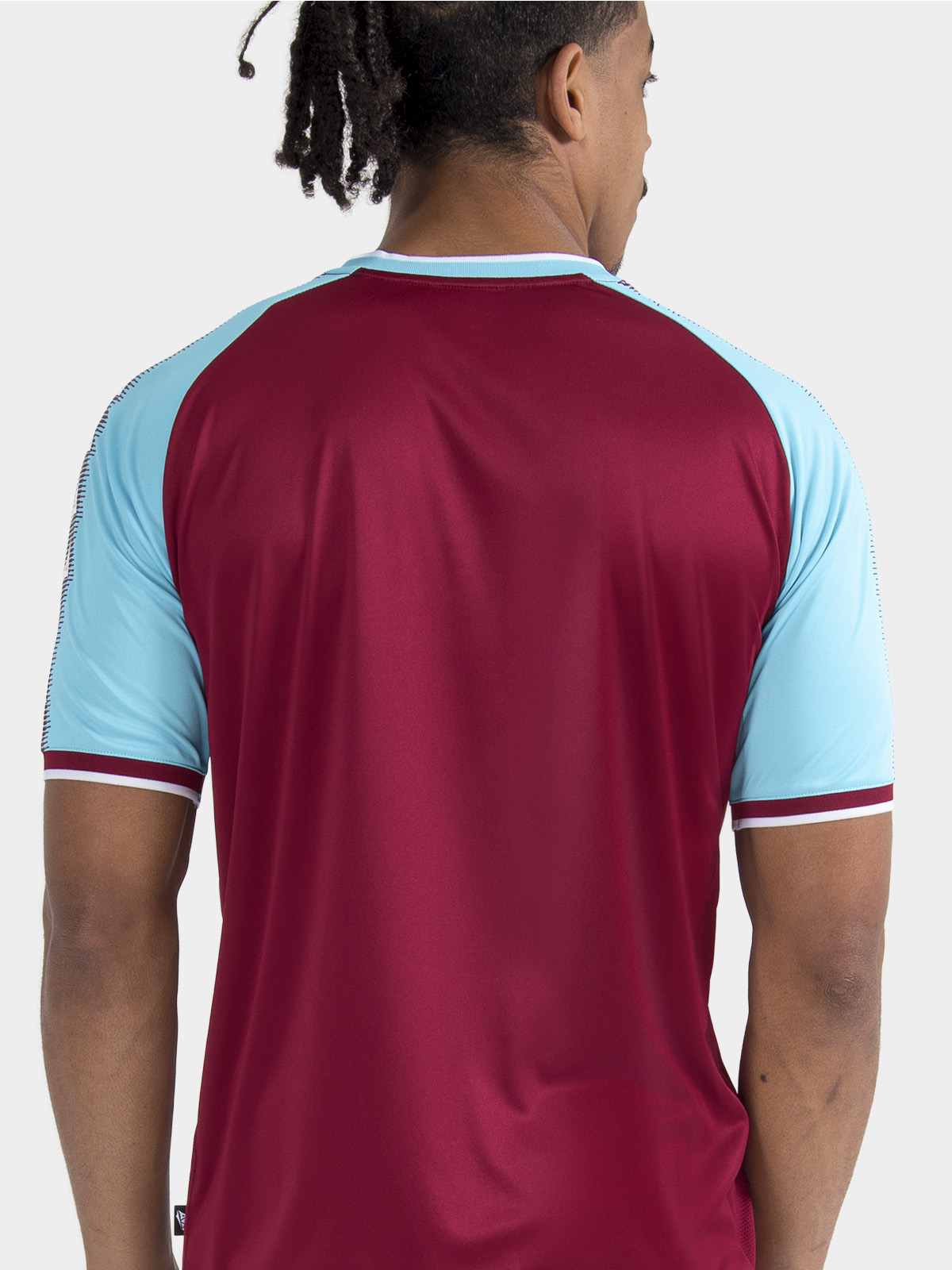 	back view of the claret and sky heritage a jersey