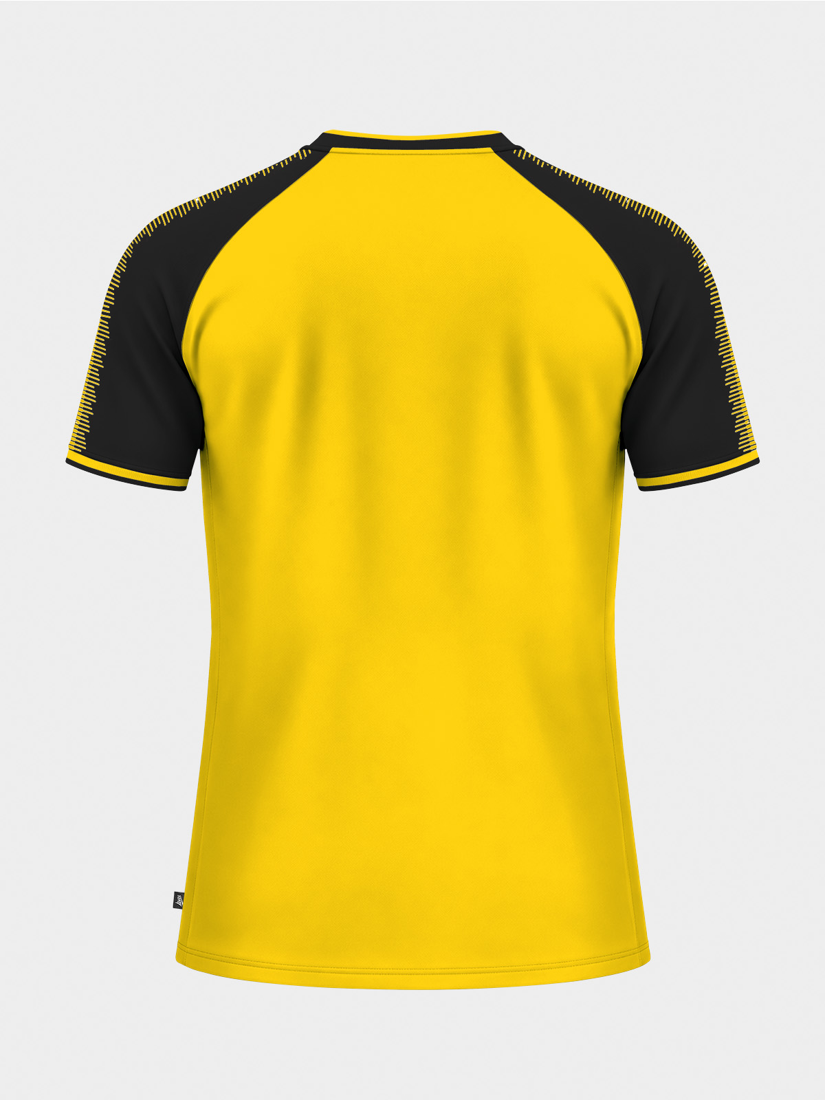 	rear view of the yellow and black heritage jersey showing the clean space for custom name and number printing.